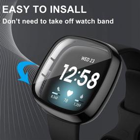 img 1 attached to 📱 Защитная пленка NANW Full Coverage для Fitbit Versa 3/Sense - закаленное стекло и защитные бамперы, черный.