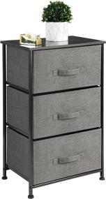 img 4 attached to mDesign Storage Dresser End Table Nightstand Organizer - Compact Unit for 🗄️ Bedroom, Office, Living Room, Closet - 3 Drawer Removable Fabric Bins - Charcoal Gray/Black