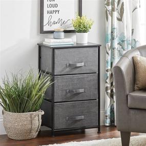 img 3 attached to mDesign Storage Dresser End Table Nightstand Organizer - Compact Unit for 🗄️ Bedroom, Office, Living Room, Closet - 3 Drawer Removable Fabric Bins - Charcoal Gray/Black