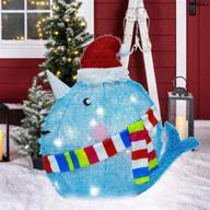 🐳 whale christmas decoration with 35 led lights and hat - battery-operated timer included for indoor/outdoor holiday decor, ideal for home, kitchen, and holiday parties logo