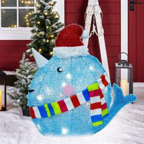 img 4 attached to 🐳 Whale Christmas Decoration with 35 LED Lights and Hat - Battery-Operated Timer Included for Indoor/Outdoor Holiday Decor, Ideal for Home, Kitchen, and Holiday Parties