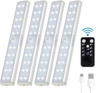 lunsy 20led under cabinet lighting with remote 4pack - rechargeable battery operated, dimmable, 140lm, timer, wireless closet light bar логотип