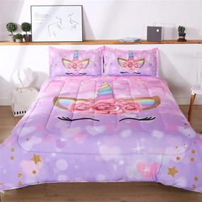 img 1 attached to 🌸 Oecpkd Pink Flower Unicorn Kid's Bedding Set - Soft 3pc Comforter Bundle