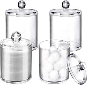 img 4 attached to 🗂️ Clear Acrylic Jar Set for Cotton Swab, Ball Pad, and More - 4 Pack 10oz Plastic Organizers with Lids