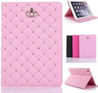 👑 topwin crown bling ipad case for ipad 9.7 2018 2017/ipad air 2/1 - cute, elegant pu leather smart auto sleep/wake stand shockproof case for apple ipad 9.7, ipad 5th/ 6th gen, and ipad air 2 (pink - no buckle) logo