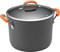 rachael ray brights hard anodized nonstick stock pot with lid - 10 quart, gray/orange handles logo