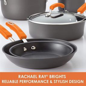 img 2 attached to Rachael Ray Brights Hard Anodized Nonstick Stock Pot with Lid - 10 Quart, Gray/Orange Handles