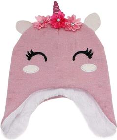img 3 attached to Adorable Unicorn Winter Beanie Hat 🦄 for Girls: Glittery Knit, Earflaps, & Fleece Lining!