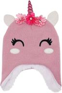 adorable unicorn winter beanie hat 🦄 for girls: glittery knit, earflaps, & fleece lining! logo