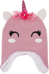 img 4 attached to Adorable Unicorn Winter Beanie Hat 🦄 for Girls: Glittery Knit, Earflaps, & Fleece Lining!