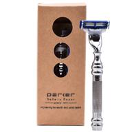 parker 43m heavyweight all-metal triple blade razor - premium brass frame shaving razor with deluxe textured chrome handle - includes gillette mach 3 blade logo