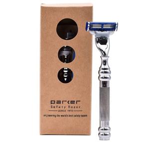 img 2 attached to Parker 43M Heavyweight All-Metal Triple Blade Razor - Premium Brass Frame Shaving Razor with Deluxe Textured Chrome Handle - Includes Gillette Mach 3 Blade