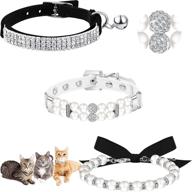 set of 3 rhinestone dog collars with artificial pearls - adjustable ribbon necklace collars with diamante cat collar and bell for pet weddings, birthdays, and parties - available in 3 styles logo