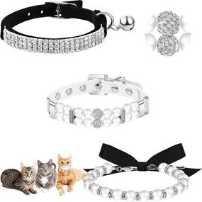 img 4 attached to Set of 3 Rhinestone Dog Collars with Artificial Pearls - Adjustable Ribbon Necklace Collars with Diamante Cat Collar and Bell for Pet Weddings, Birthdays, and Parties - Available in 3 Styles