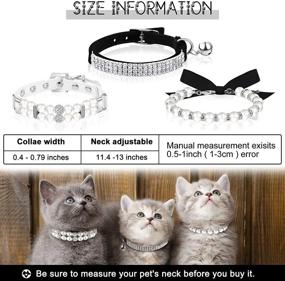 img 2 attached to Set of 3 Rhinestone Dog Collars with Artificial Pearls - Adjustable Ribbon Necklace Collars with Diamante Cat Collar and Bell for Pet Weddings, Birthdays, and Parties - Available in 3 Styles