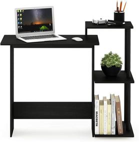 img 4 attached to 🖥️ FURINNO Efficient Home Laptop Notebook Computer Desk with Square Side Shelves in Americano/Black: Stylish and Functional Workstation