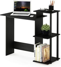 img 1 attached to 🖥️ FURINNO Efficient Home Laptop Notebook Computer Desk with Square Side Shelves in Americano/Black: Stylish and Functional Workstation