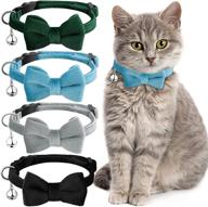 🐱 velvet cat collars with bell and bowtie - set of 4: comfortable, cute buckle, solid color pet collar for kittens, cats, and puppies logo