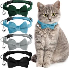 img 4 attached to 🐱 Velvet Cat Collars with Bell and Bowtie - Set of 4: Comfortable, Cute Buckle, Solid Color Pet Collar for Kittens, Cats, and Puppies