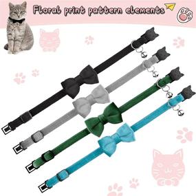 img 3 attached to 🐱 Velvet Cat Collars with Bell and Bowtie - Set of 4: Comfortable, Cute Buckle, Solid Color Pet Collar for Kittens, Cats, and Puppies