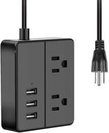 compact desktop power strip with 2 outlets and 3 usb ports - black | 5 ft extension, 1250w/10a | ideal for home, office, dorm rooms logo