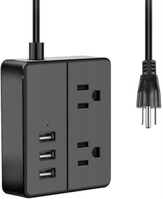 img 4 attached to Compact Desktop Power Strip with 2 Outlets and 3 USB Ports - Black | 5 ft Extension, 1250W/10A | Ideal for Home, Office, Dorm Rooms