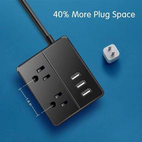 img 1 attached to Compact Desktop Power Strip with 2 Outlets and 3 USB Ports - Black | 5 ft Extension, 1250W/10A | Ideal for Home, Office, Dorm Rooms