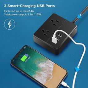 img 3 attached to Compact Desktop Power Strip with 2 Outlets and 3 USB Ports - Black | 5 ft Extension, 1250W/10A | Ideal for Home, Office, Dorm Rooms