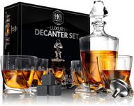 🥃 premium whiskey decanter set for men: 4 glasses, 9 cooling whisky stones, funnel - perfect christmas gifts for him logo