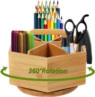 🎨 bamboo art supply organizer - rotating pencil pen holder with 6 compartments, holds 400+ pencils - office supplies desktop storage caddy for colored pencils, pens, markers, paint brushes (bamboo rotating pen holder) логотип