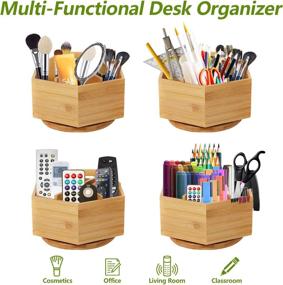 img 1 attached to 🎨 Bamboo Art Supply Organizer - Rotating Pencil Pen Holder with 6 Compartments, Holds 400+ Pencils - Office Supplies Desktop Storage Caddy for Colored Pencils, Pens, Markers, Paint Brushes (Bamboo Rotating Pen Holder)