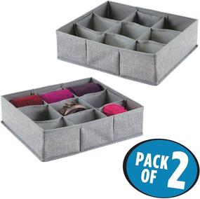 img 3 attached to 🗂️ mDesign Soft Fabric Drawer and Closet Storage Organizer Bin - Lingerie, Bras, Socks, Nylons, Ties, Belts, Tank Tops - Divided Tray with 9 Sections - Textured Print - Gray (2 Pack)