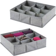 🗂️ mdesign soft fabric drawer and closet storage organizer bin - lingerie, bras, socks, nylons, ties, belts, tank tops - divided tray with 9 sections - textured print - gray (2 pack) логотип