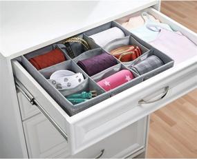 img 2 attached to 🗂️ mDesign Soft Fabric Drawer and Closet Storage Organizer Bin - Lingerie, Bras, Socks, Nylons, Ties, Belts, Tank Tops - Divided Tray with 9 Sections - Textured Print - Gray (2 Pack)