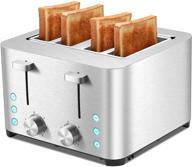 bbday 4-slice stainless steel toaster - 1500w, 6 bread shade settings, extra wide slots, defrost, bagel, cancel function, removable crumb tray логотип