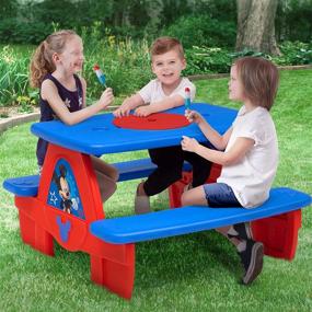 img 3 attached to 🏞️ Delta Children 4 Seat Activity Picnic Table with Umbrella and Lego Compatible Tabletop: Mickey Mouse Magic!