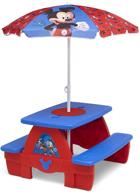 🏞️ delta children 4 seat activity picnic table with umbrella and lego compatible tabletop: mickey mouse magic! logo