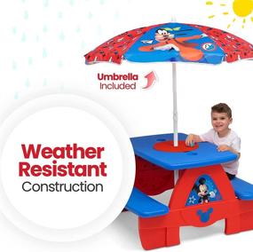 img 2 attached to 🏞️ Delta Children 4 Seat Activity Picnic Table with Umbrella and Lego Compatible Tabletop: Mickey Mouse Magic!