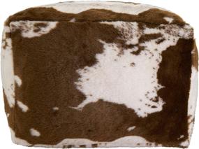 img 3 attached to 🐄 SARO LIFESTYLE Lait Collection Faux Fur Cow Hide Pouf, Brown - 20x20x14 inches