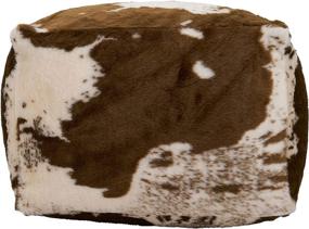 img 1 attached to 🐄 SARO LIFESTYLE Lait Collection Faux Fur Cow Hide Pouf, Brown - 20x20x14 inches