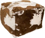 🐄 saro lifestyle lait collection faux fur cow hide pouf, brown - 20x20x14 inches логотип