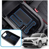 🔵 senlukit органайзер для центральной консоли rav4 2019-2021 - совместим с лотком для аксессуаров, подлокотником и ящиком для хранения toyota rav4 - в комплекте синие антипыльные коврики. логотип