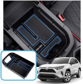 img 4 attached to 🔵 SenLuKit Органайзер для центральной консоли RAV4 2019-2021 - Совместим с лотком для аксессуаров, подлокотником и ящиком для хранения Toyota RAV4 - В комплекте синие антипыльные коврики.