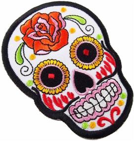 img 2 attached to White Novelty Iron on Skull Candy Embroidered Patch / Badge Motorcycle Biker - Free Gift Included