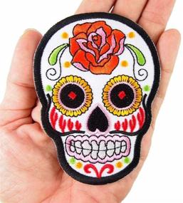 img 1 attached to White Novelty Iron on Skull Candy Embroidered Patch / Badge Motorcycle Biker - Free Gift Included