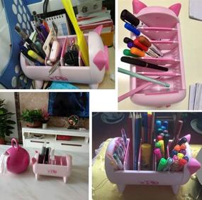 img 1 attached to Creative Pigs Plastic Desk Organizer with 4 Adjustable Spaces - Perfect Office Stationery Storage and Desk Supplies Holder