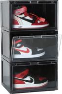 clear plastic stackable shoe boxes - 3 pack sneaker storage in black логотип