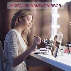 img 3 attached to 💡 MOITA Трехцветное зеркало для макияжа со 10-кратным увеличением, 180° поворотом и касательным экраном - зеркало для туалетного столика с регулируемой яркостью и съемным 10-кратным увеличительным зеркалом.