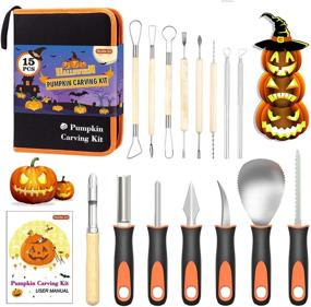 img 4 attached to Premium Stainless Steel Halloween Pumpkin Carving Kit - 15-Piece Set for Kids and Adults, with Carrying Case - Sculpting Tools by Shuttle Art