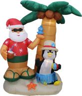 🎅 7-foot inflatable santa claus and penguin island with palm tree: enchanting holiday decor for all! logo